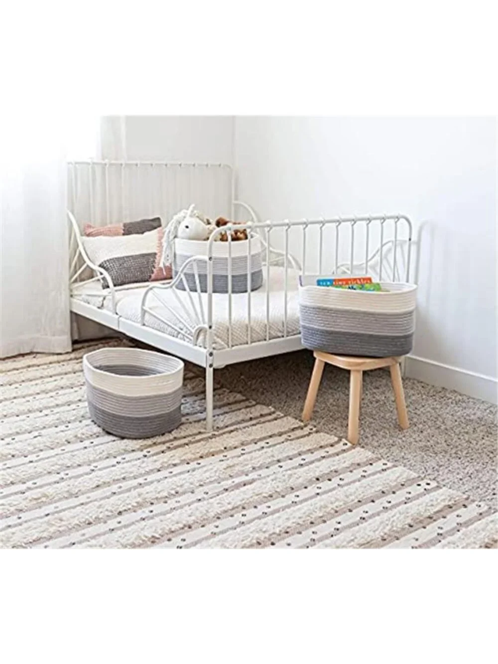 New Cotton Rope Baskets for Shelves, Set of 3, 15x9x10